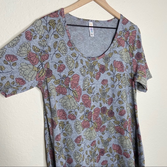 LuLaRoe Perfect T Gray Floral Rose Tee - Picture 3 of 8